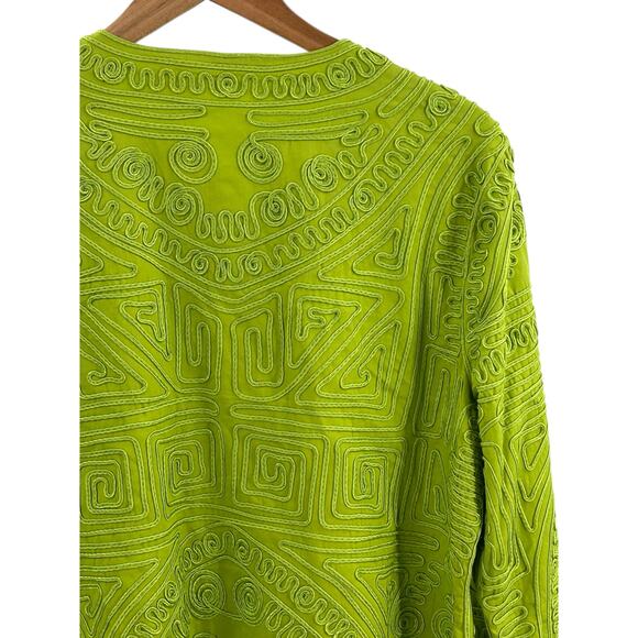Joni B Lime Green Geometric Embroidered Jacket PM Trapeze Blazer Boxy - Picture 3 of 8